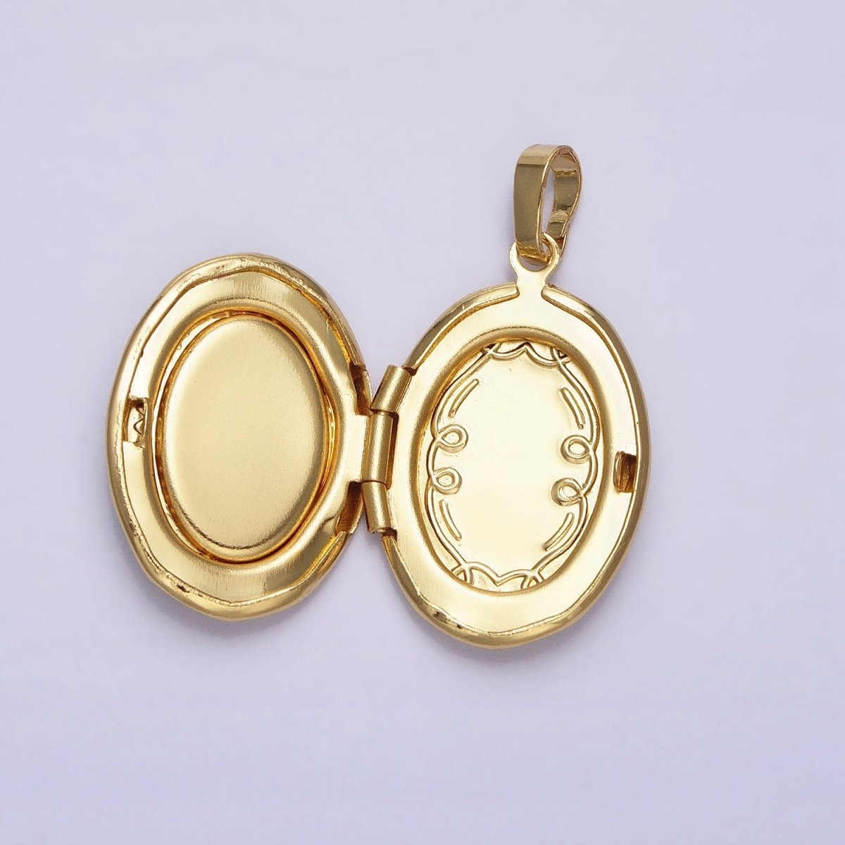 24K Gold Filled Abalone Oval Geometric Engraved Locket in Gold & Silver | AA-369 AA-370 - DLUXCA