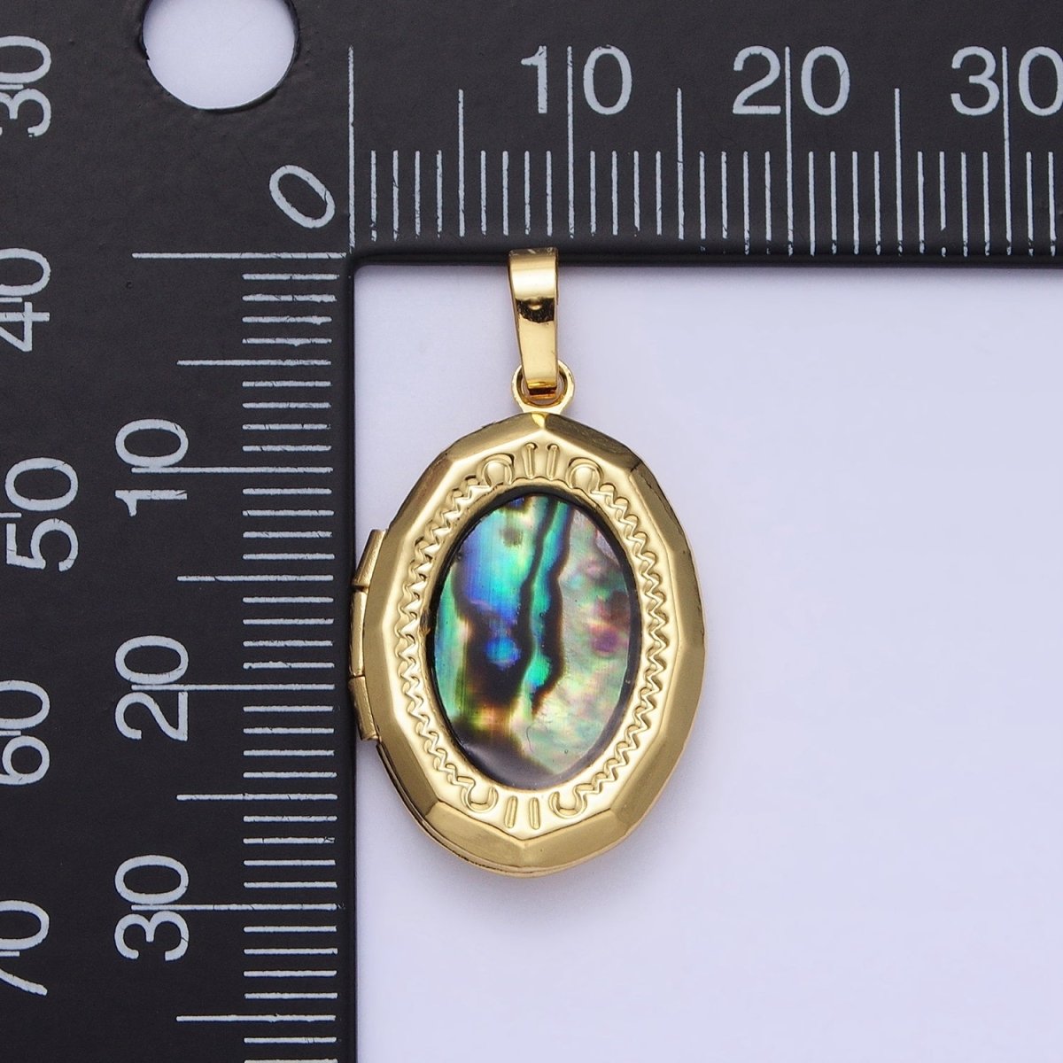 24K Gold Filled Abalone Oval Geometric Engraved Locket in Gold & Silver | AA-369 AA-370 - DLUXCA