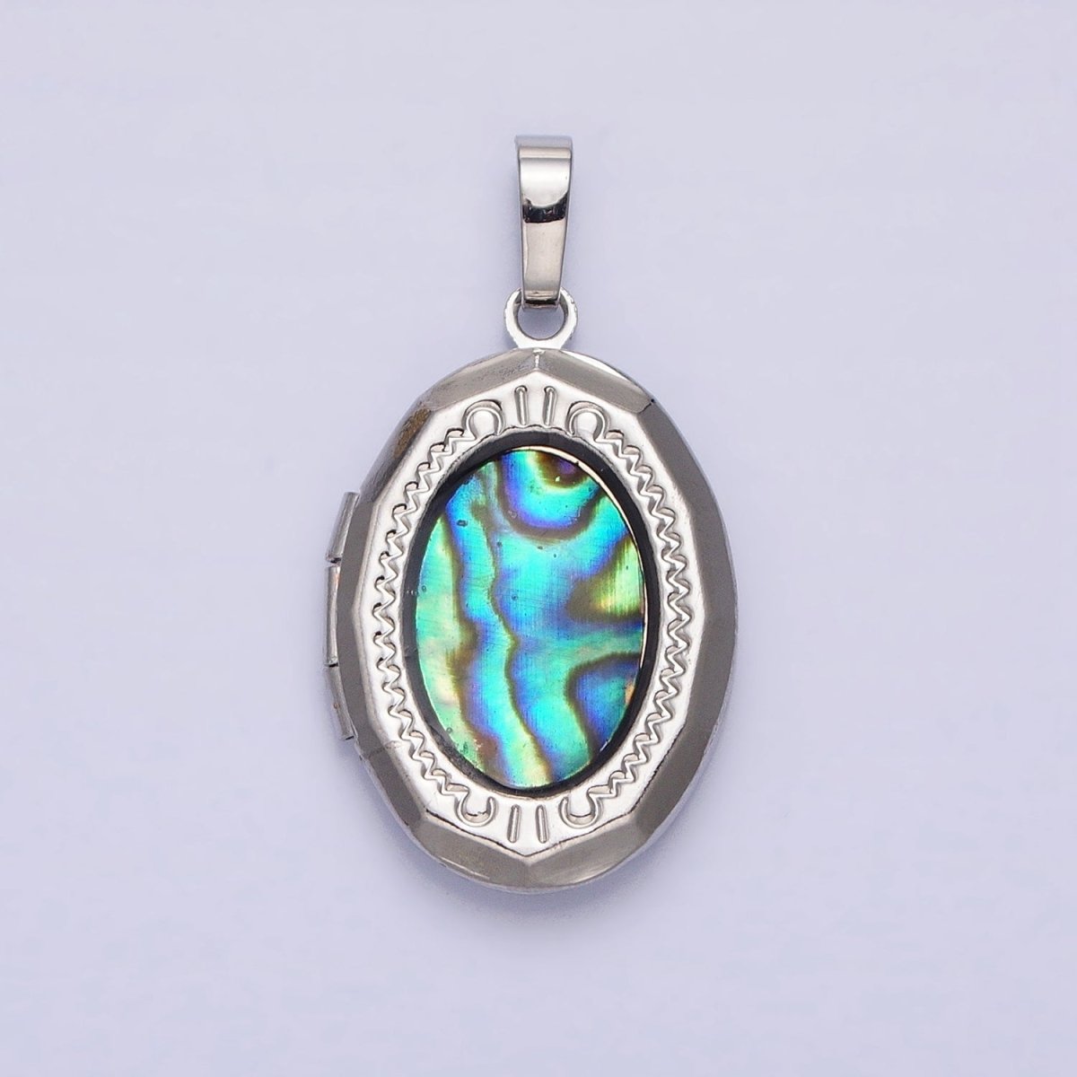 24K Gold Filled Abalone Oval Geometric Engraved Locket in Gold & Silver | AA-369 AA-370 - DLUXCA