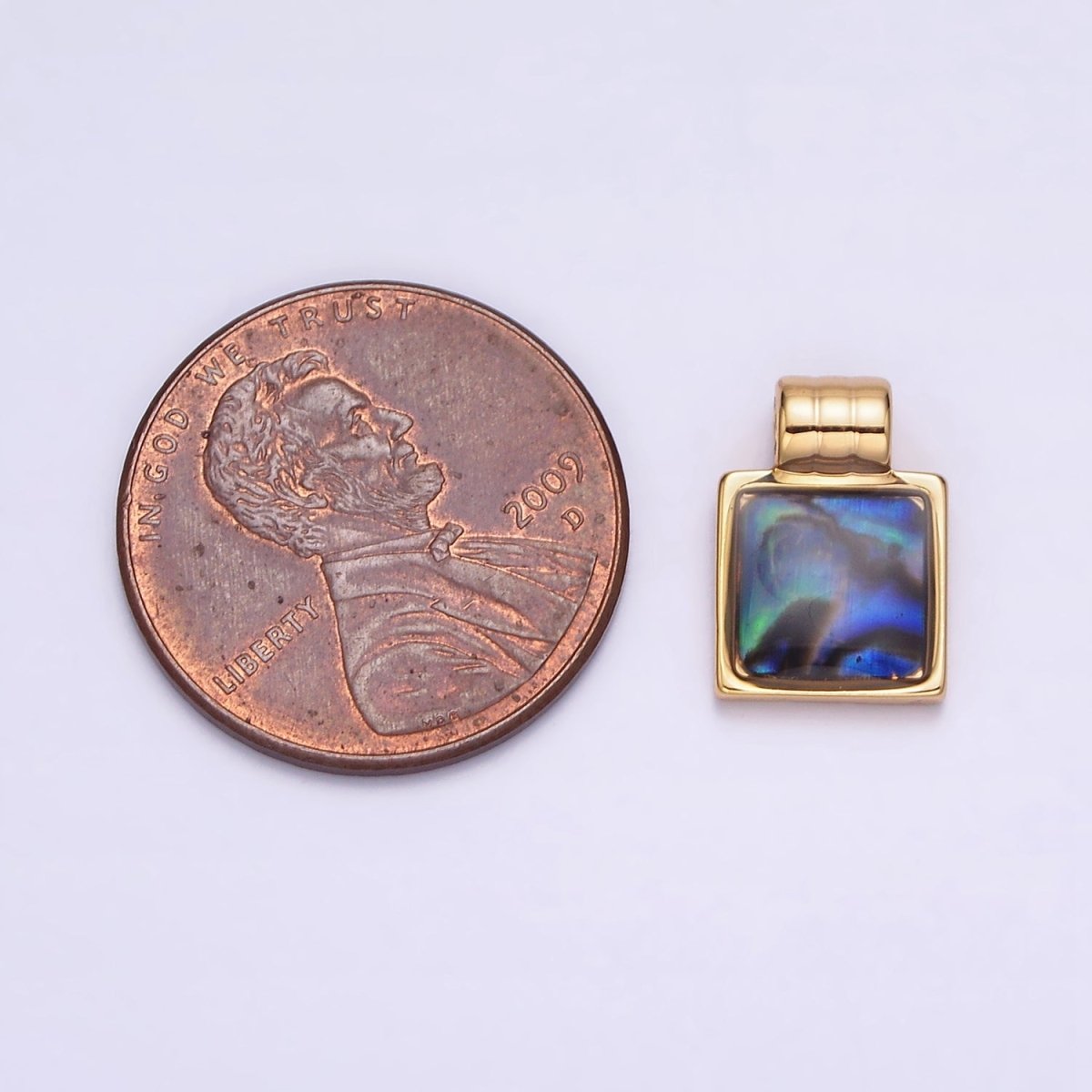 24K Gold Filled Abalone Square Tag Triple Lined Bail Pendant | AA563 - DLUXCA