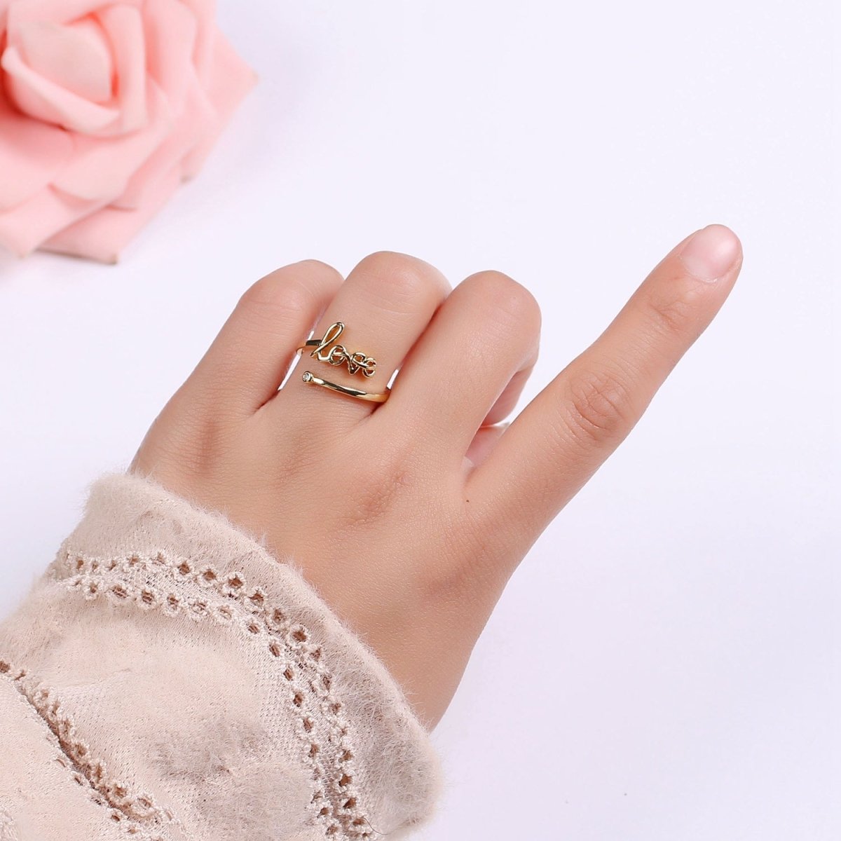 24k Gold Filled Adjustable Open Ring Love Ring Word Ring Relationship Gift Promise Ring Trendy For Jewelry Making Supplies - DLUXCA