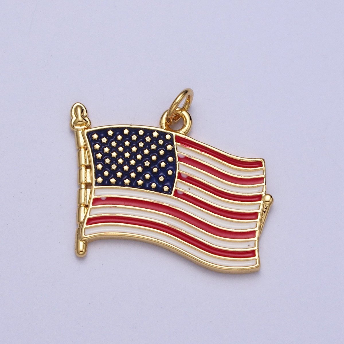 24K Gold Filled American Flag USA Independence Enamel Pendant E-436 - DLUXCA