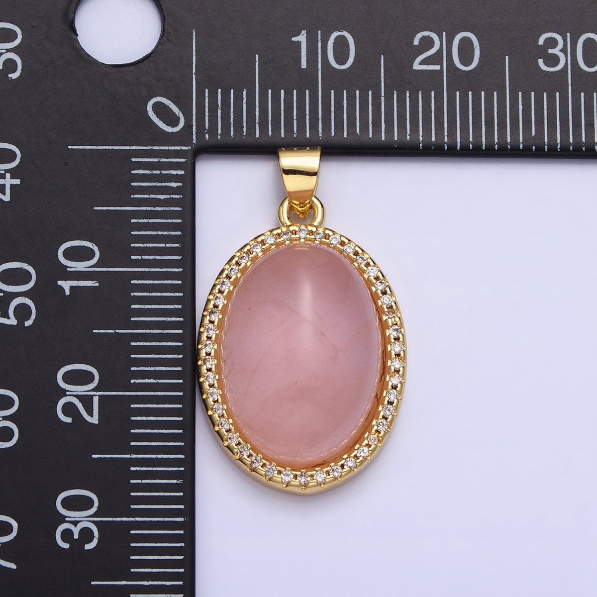 24K Gold Filled Amethyst, Rose Quartz Natural Gemstone Micro Paved CZ 22.5mm Oval Cabochon Pendant | AA184 AA341 - DLUXCA