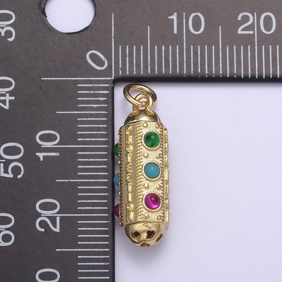 24k Gold Filled Amulet Pill Pendant with Encouraging Word " Courage, Protection, Bonheur " written N-306 - DLUXCA