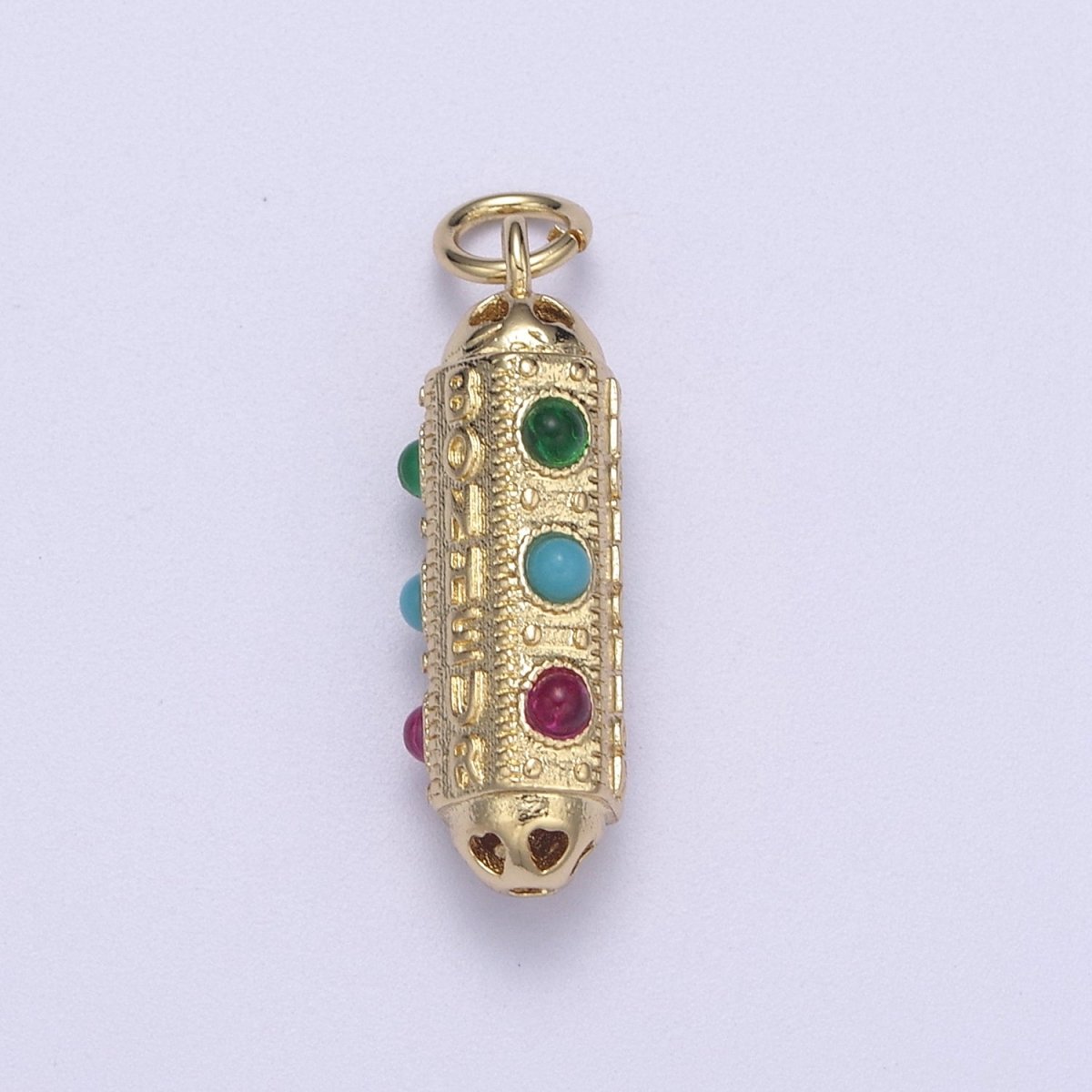 24k Gold Filled Amulet Pill Pendant with Encouraging Word " Courage, Protection, Bonheur " written N-306 - DLUXCA