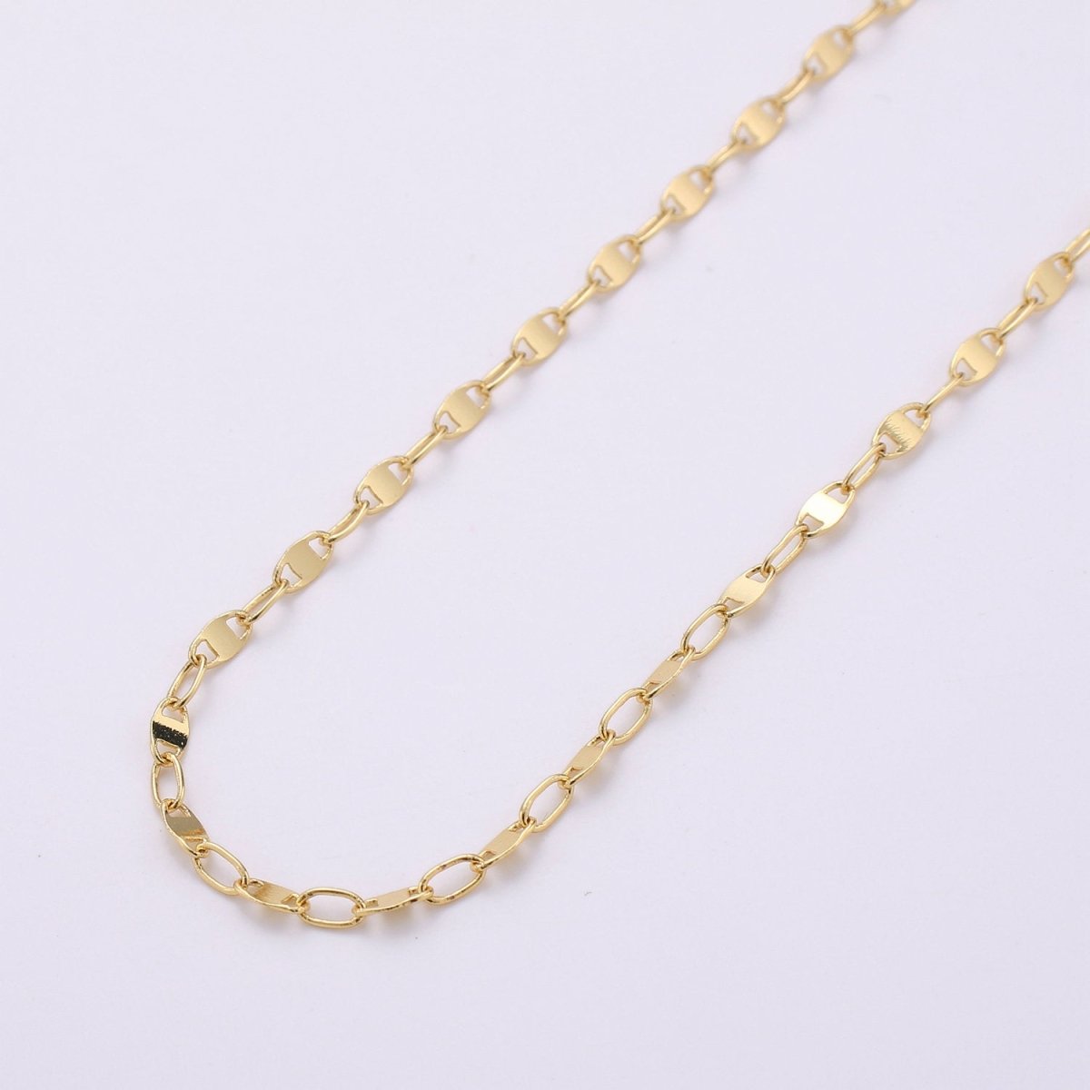 24K Gold Filled Anchor MARINER Chain, 3mm Flat Shiny Link Bracelet, Anklet or Necklace, Jewelry for Men and Women Necklace Component, CABLE Chain | ROLL-158 Clearance Pricing - DLUXCA