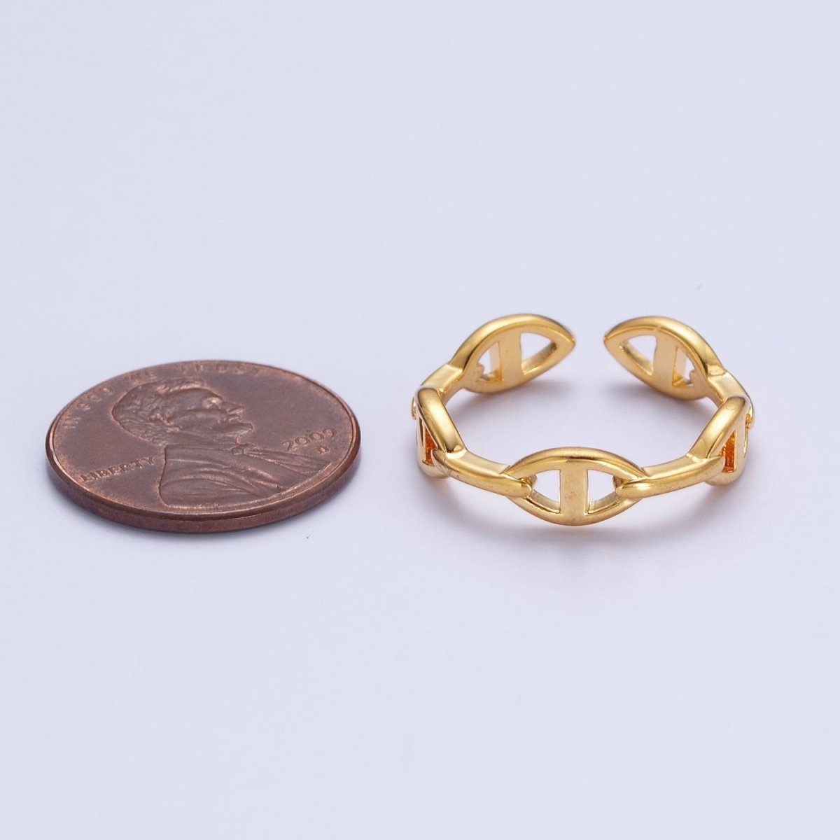 24K Gold Filled Anchor Mariner Chain Link Adjustable Gold Ring | X-574 - DLUXCA