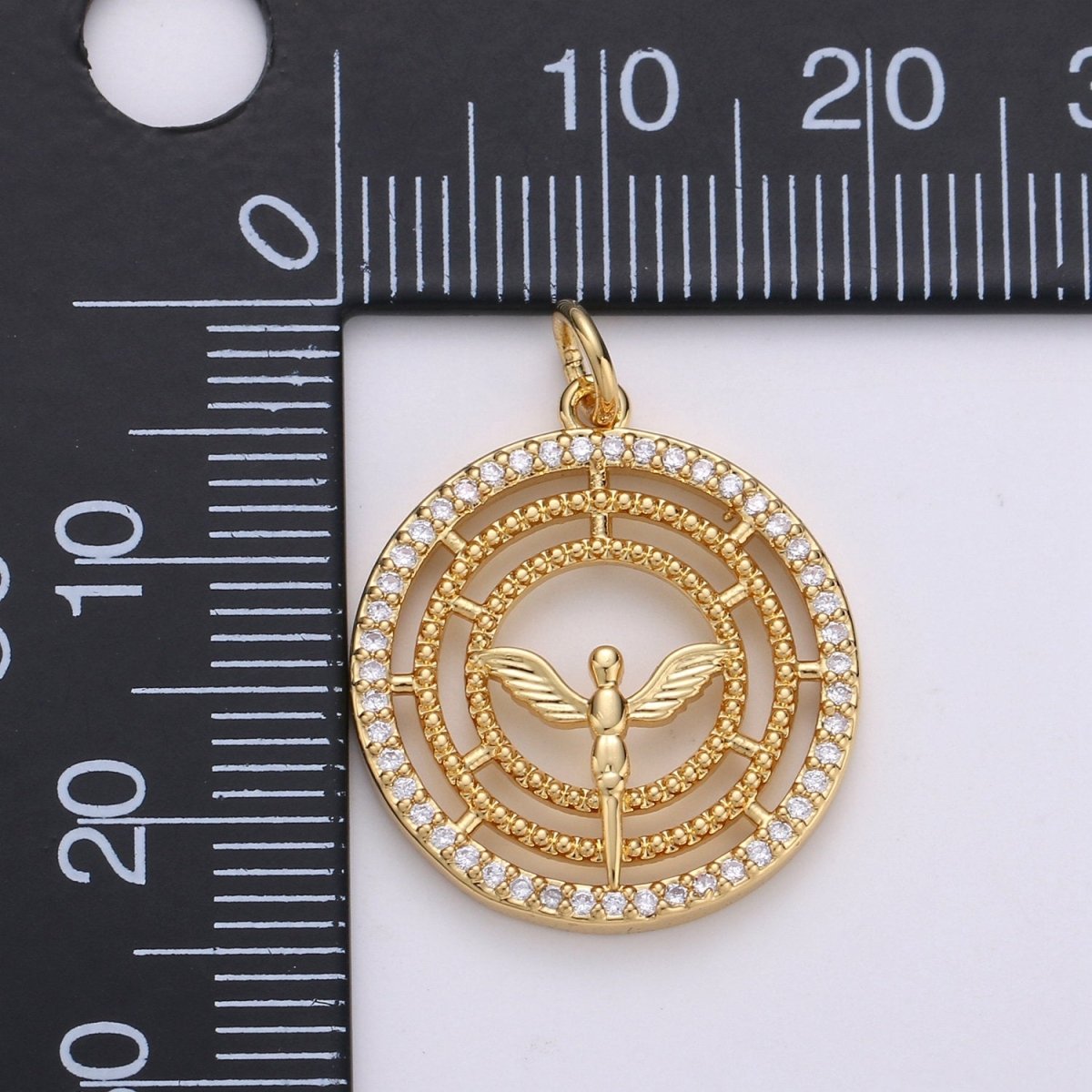 24k Gold Filled Angel Charm Micro Pave Cubic Angel Charm, Blessing Charms Angel Wings CZ Sparkle Gold Charm Dainty Minimalist Jewelry Supply D-641 - DLUXCA