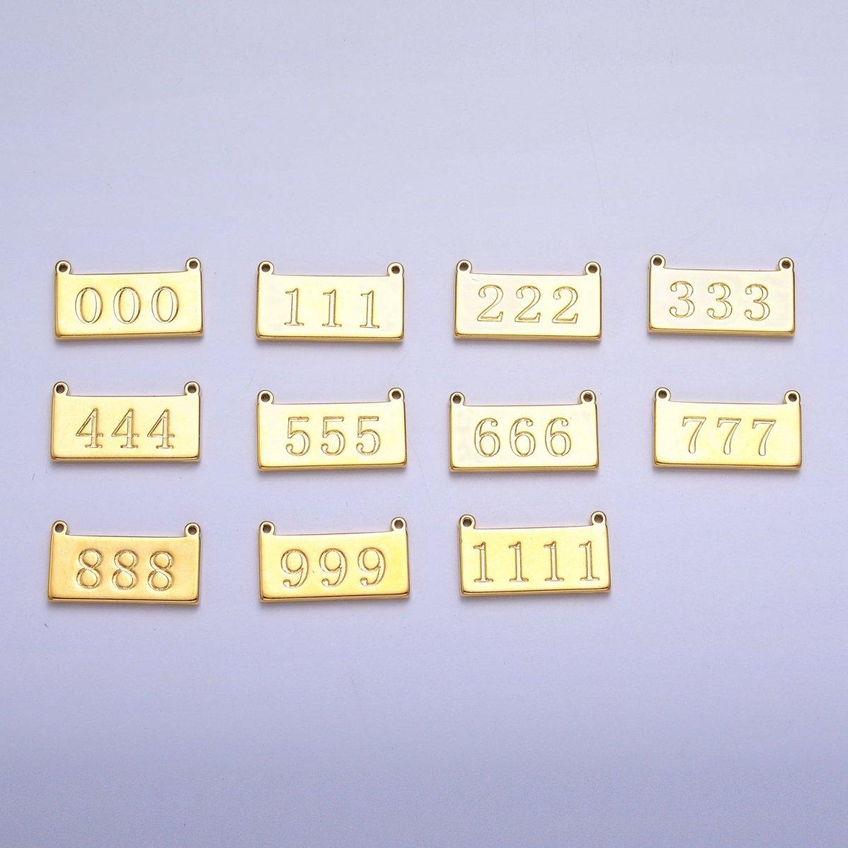 24K Gold Filled Angel Number Numerology Engraved Rectangular Tag Charm Connector | AA791 - AA800 - DLUXCA