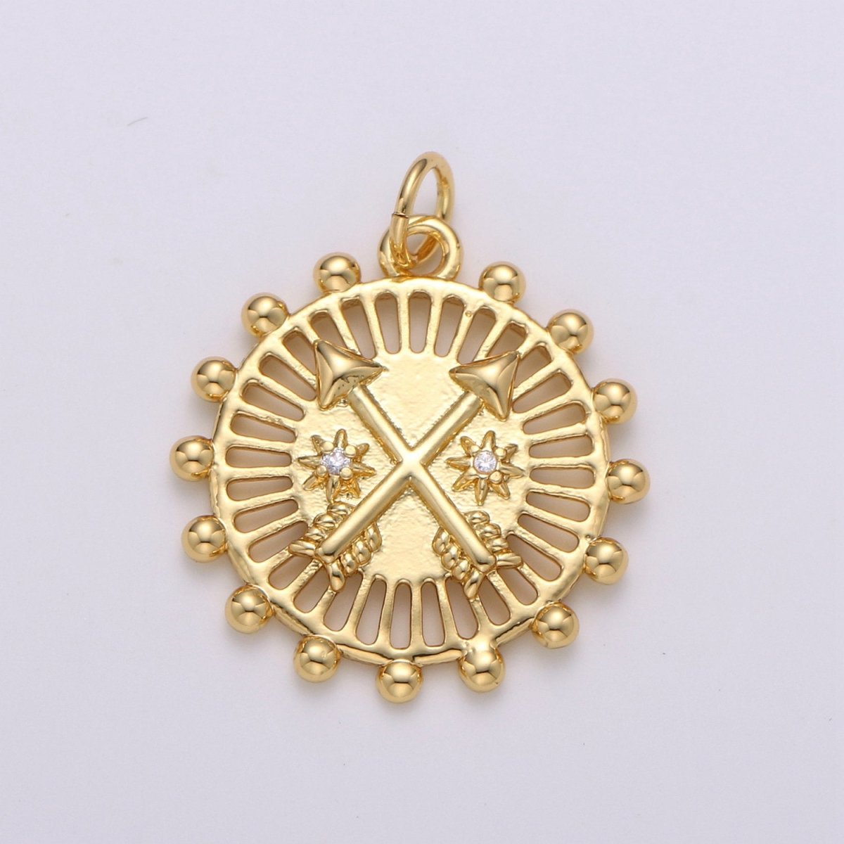 24K Gold Filled Arrow Medallion Pendant, Dainty Arrow Medallion Necklace, Gold Geometric Symbol Medallion Necklace Component D-351 - DLUXCA