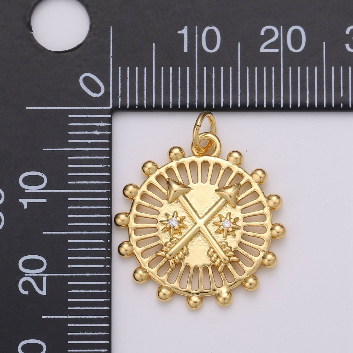 24K Gold Filled Arrow Medallion Pendant, Dainty Arrow Medallion Necklace, Gold Geometric Symbol Medallion Necklace Component D-351 - DLUXCA