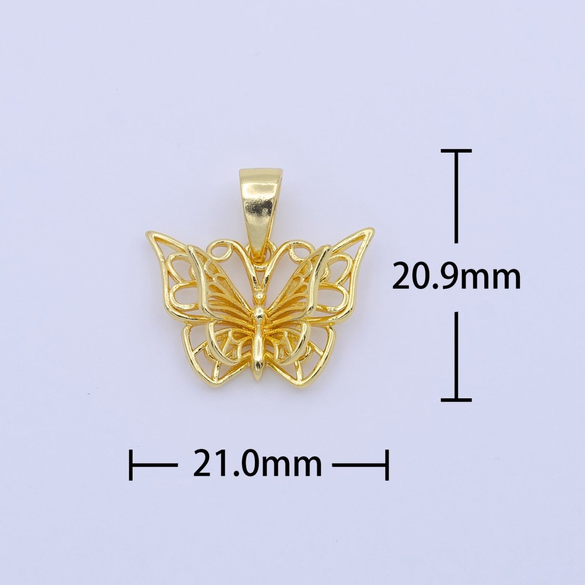 24K Gold Filled Artisan Mariposa Butterfly 21mm Wire Minimalist Pendant | AA755 - DLUXCA
