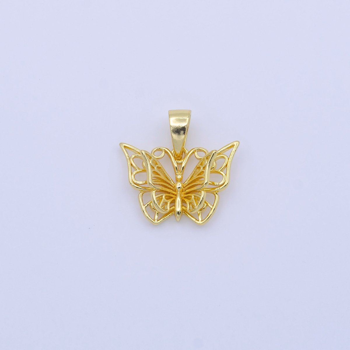 24K Gold Filled Artisan Mariposa Butterfly 21mm Wire Minimalist Pendant | AA755 - DLUXCA