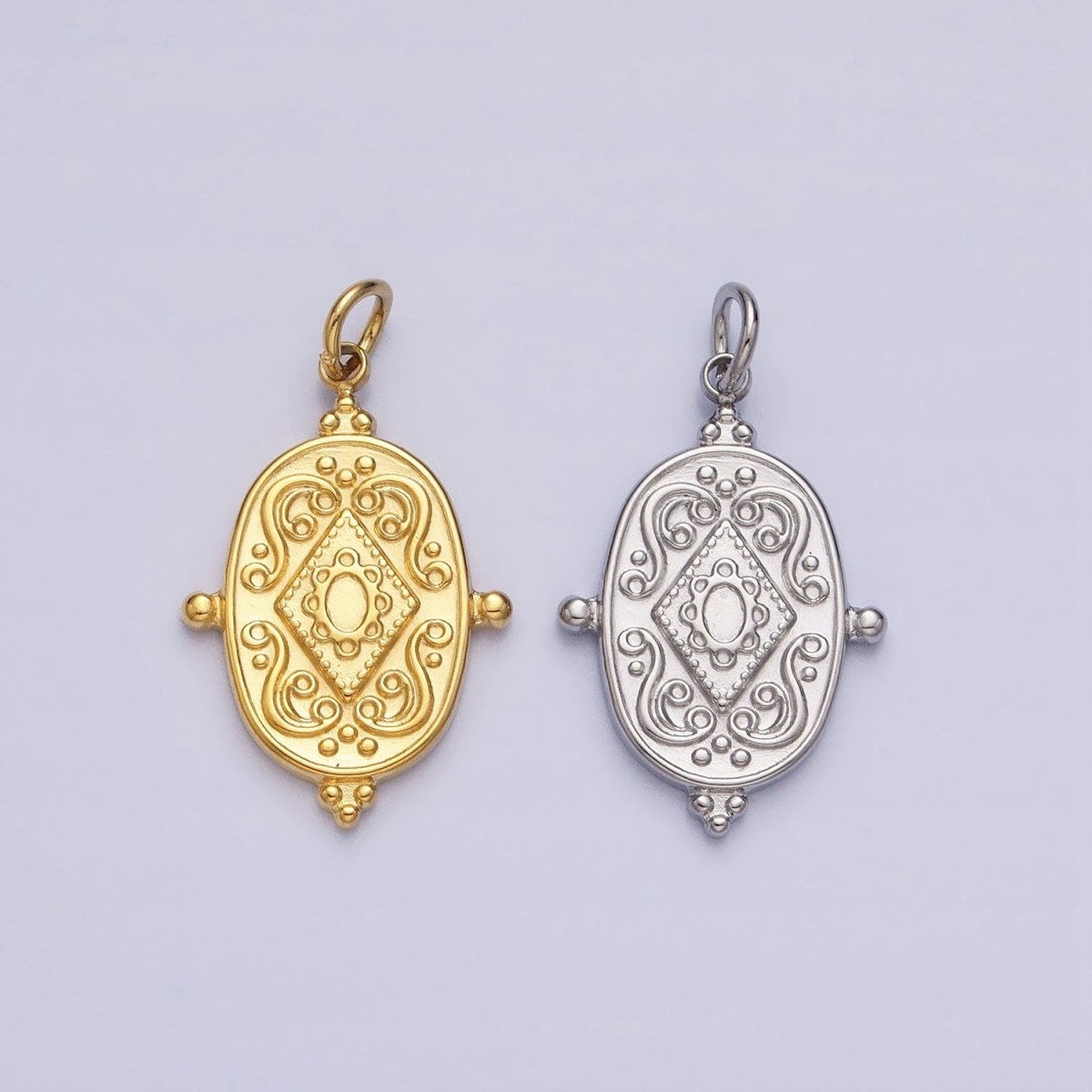 24K Gold Filled Artisan Rhombus Geometric Beaded Oval Add-On Charm | AC597 AC598 - DLUXCA