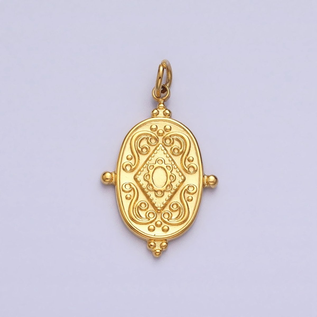 24K Gold Filled Artisan Rhombus Geometric Beaded Oval Add-On Charm | AC597 AC598 - DLUXCA