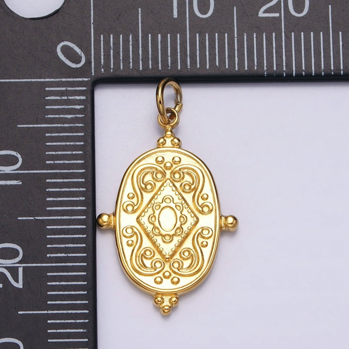 24K Gold Filled Artisan Rhombus Geometric Beaded Oval Add-On Charm | AC597 AC598 - DLUXCA