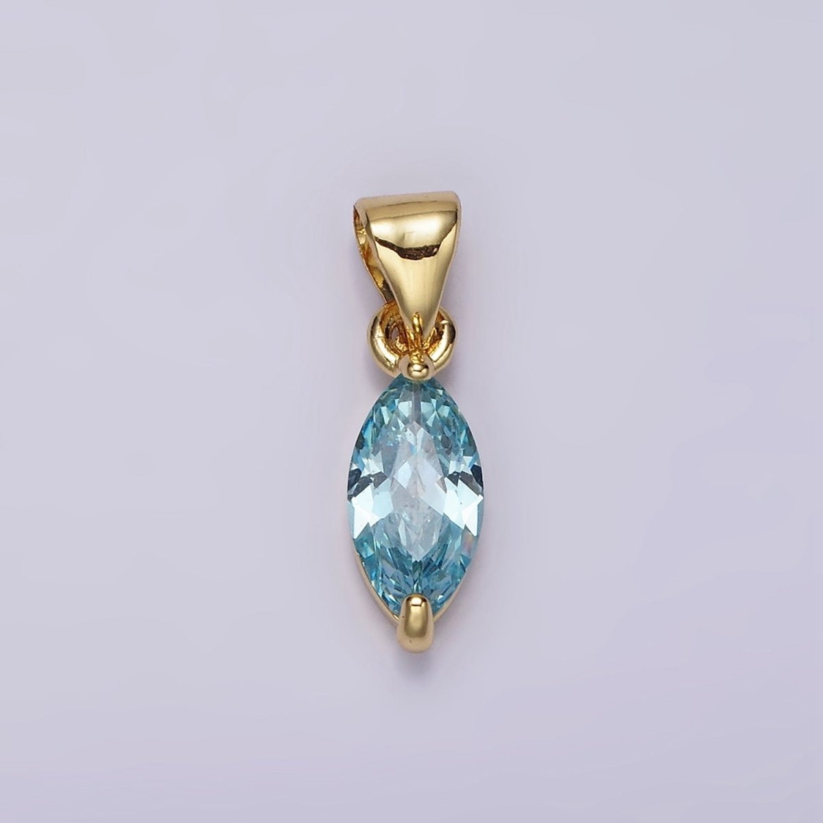 24K Gold Filled Baby Blue, Blue CZ Marquise Birthstone Pendant | N1953 N1954 - DLUXCA