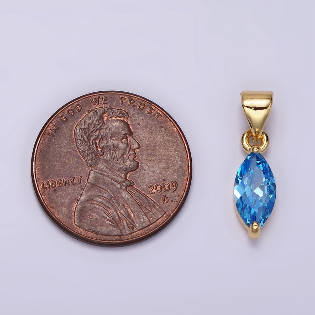 24K Gold Filled Baby Blue, Blue CZ Marquise Birthstone Pendant | N1953 N1954 - DLUXCA