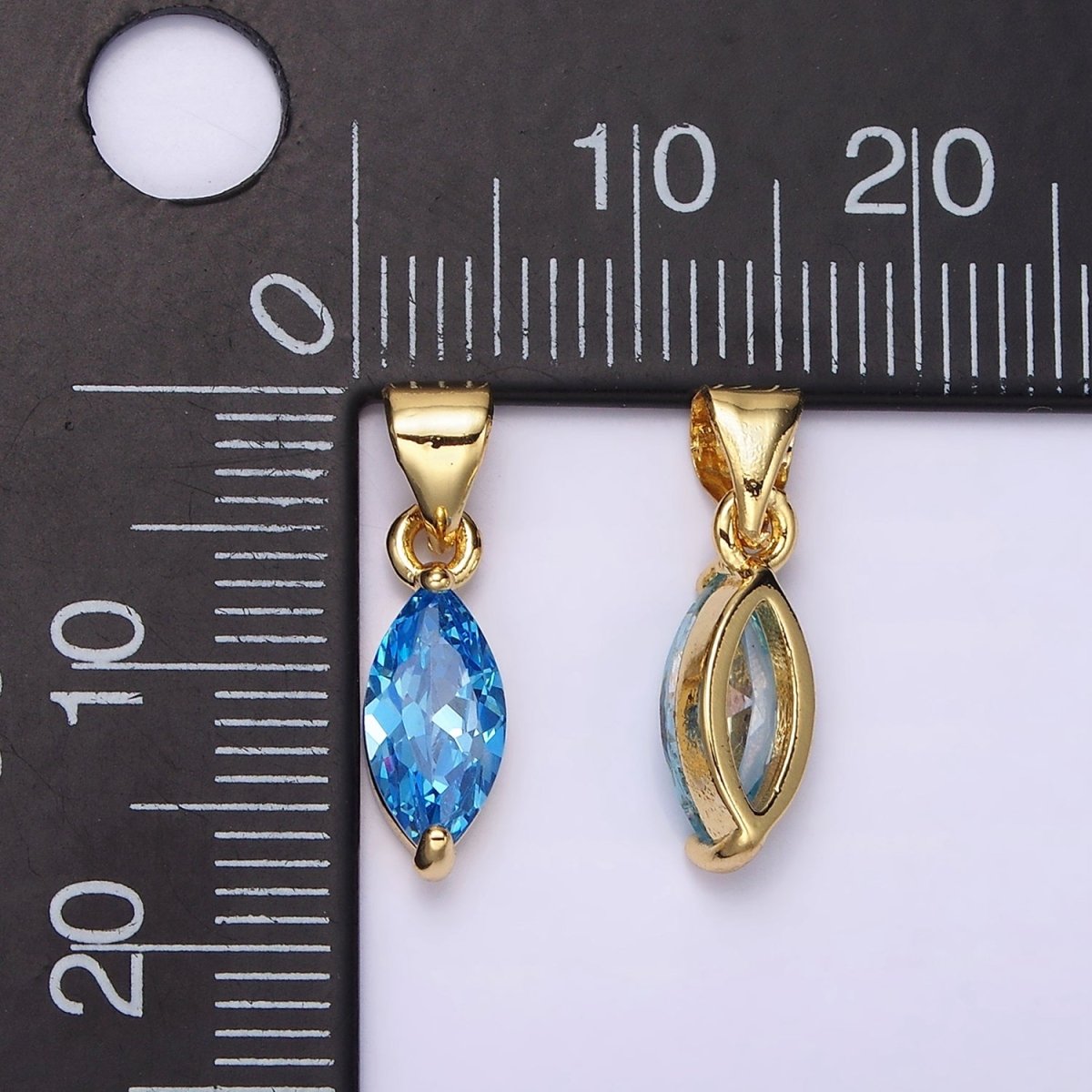 24K Gold Filled Baby Blue, Blue CZ Marquise Birthstone Pendant | N1953 N1954 - DLUXCA