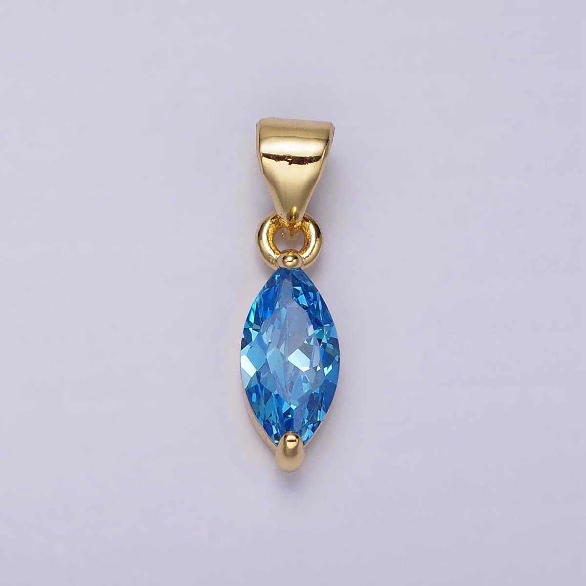 24K Gold Filled Baby Blue, Blue CZ Marquise Birthstone Pendant | N1953 N1954 - DLUXCA