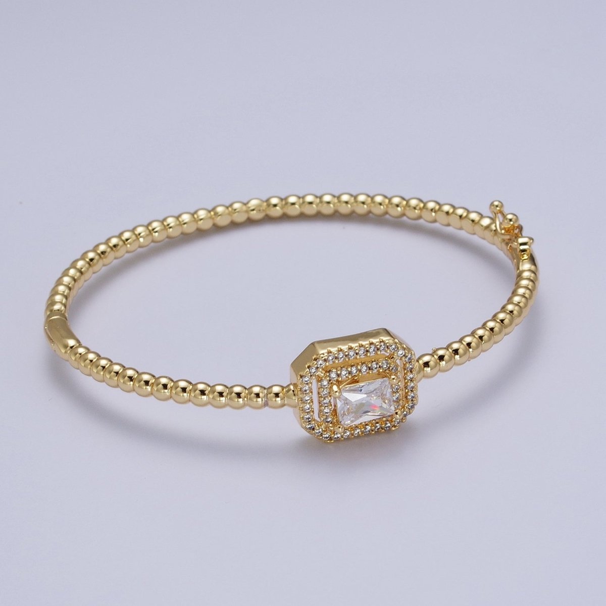 24K Gold Filled Baguette Cubic Zirconia Beaded Bangle Bracelet | WA-1414 - WA-1417 Clearance Pricing - DLUXCA