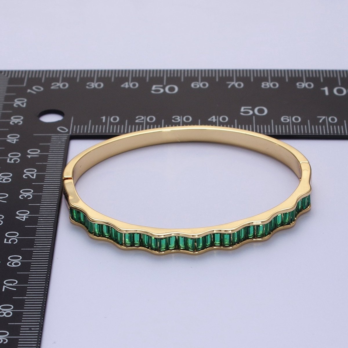 24k Gold Filled Baguette Geometric Wavy Silver / Gold Bangle Bracelet | WA-1299 WA-1346 WA-1347 Clearance Pricing - DLUXCA