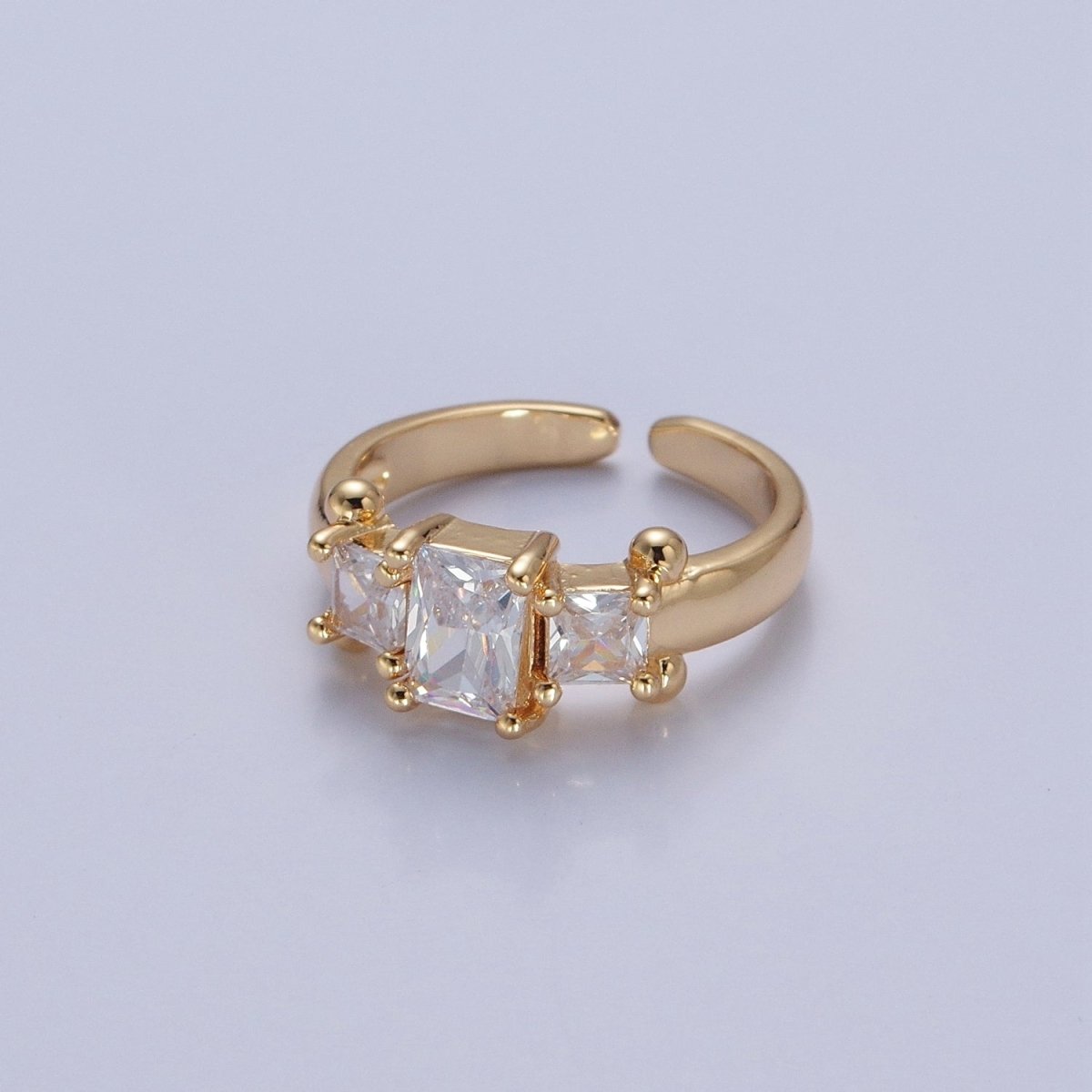 24K Gold Filled Baguette Square Cubic Zirconia CZ Promise Ring O-2272 O-2273 O-2274 O-2275 - DLUXCA