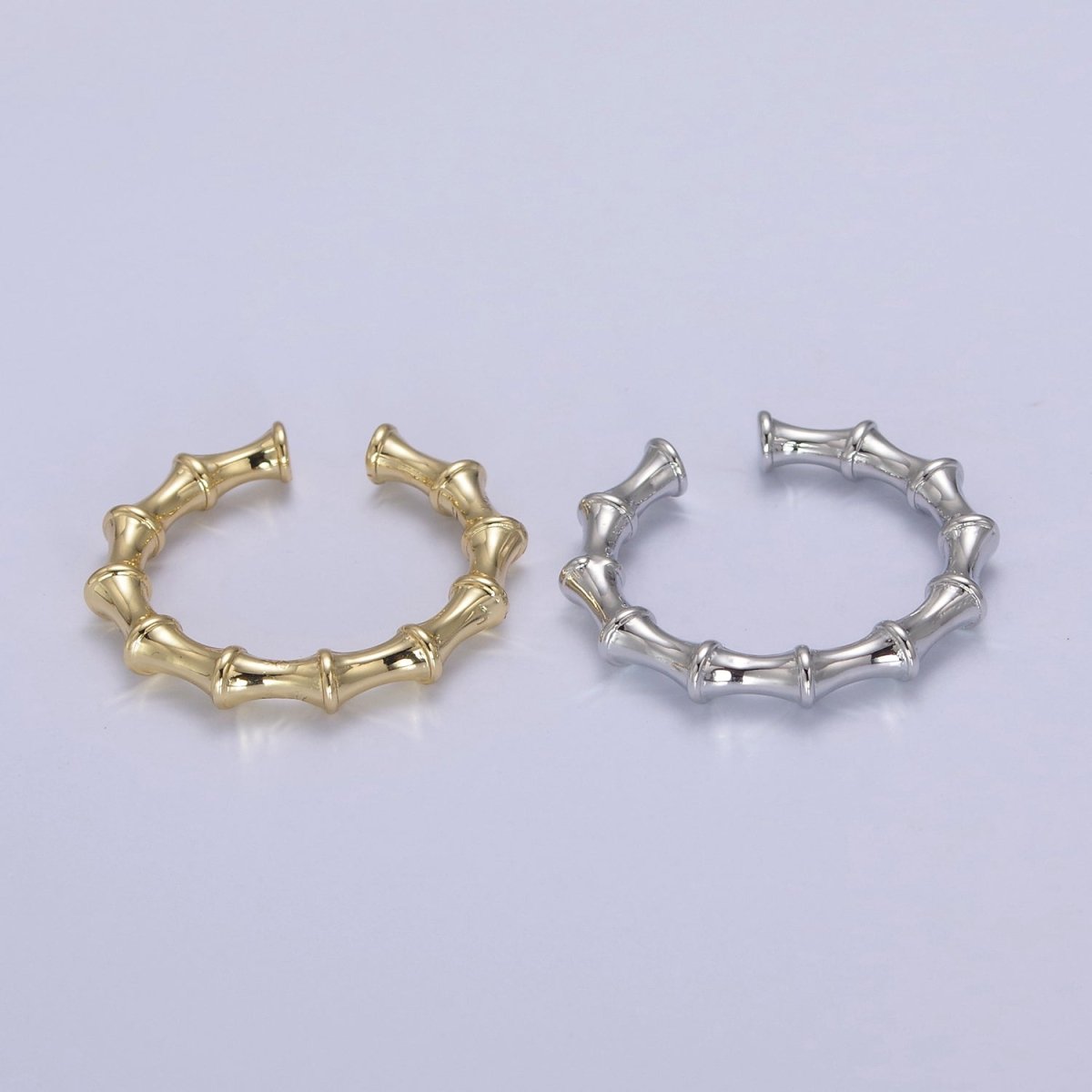 24K Gold Filled Bamboo Rings, Minimalist Nature Plant Bamboo Adjustable Ring in Gold & Silver, U-537 U-538 - DLUXCA