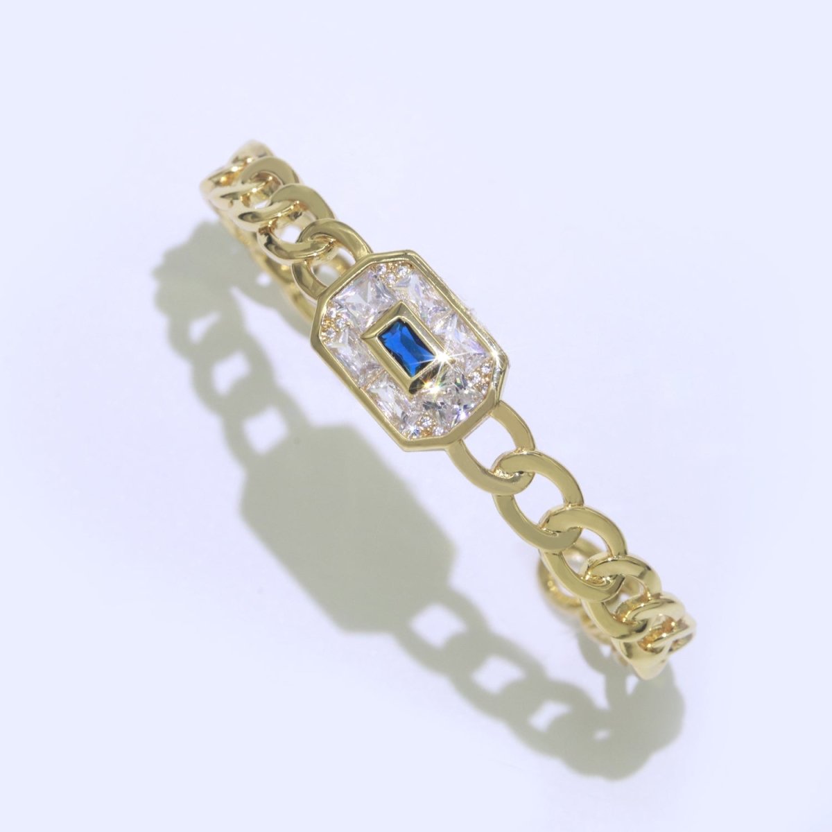 24K Gold Filled Bangle Bracelet Micro Pave Open Adjustable Curb Chain Link Bracelet Wholesale Stacking Bracelet Fashion Jewelry | WA-040 WA-041 WA-042 Clearance Pricing - DLUXCA