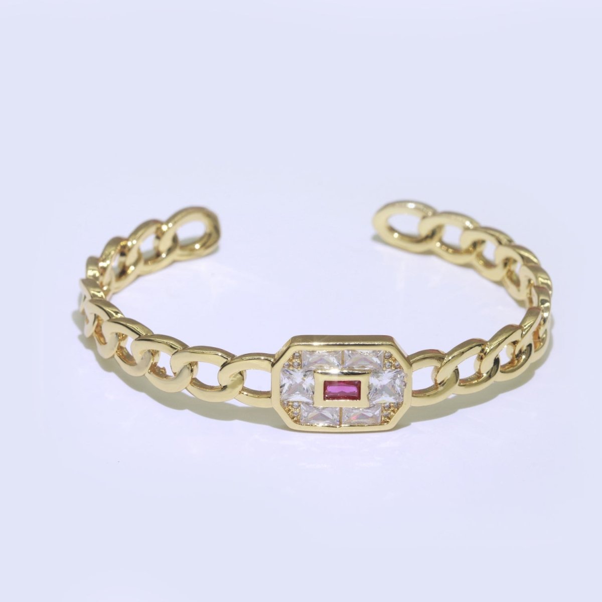 24K Gold Filled Bangle Bracelet Micro Pave Open Adjustable Curb Chain Link Bracelet Wholesale Stacking Bracelet Fashion Jewelry | WA-040 WA-041 WA-042 Clearance Pricing - DLUXCA