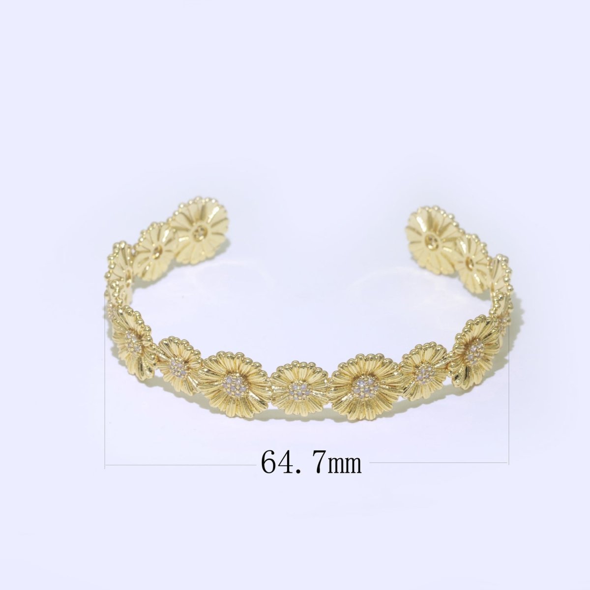 24K Gold Filled Bangle Bracelet Micro Pave Open Adjustable Sun Flower Bracelet Wholesale Stacking Bracelet Fashion Jewelry | WA-043 Clearance Pricing - DLUXCA