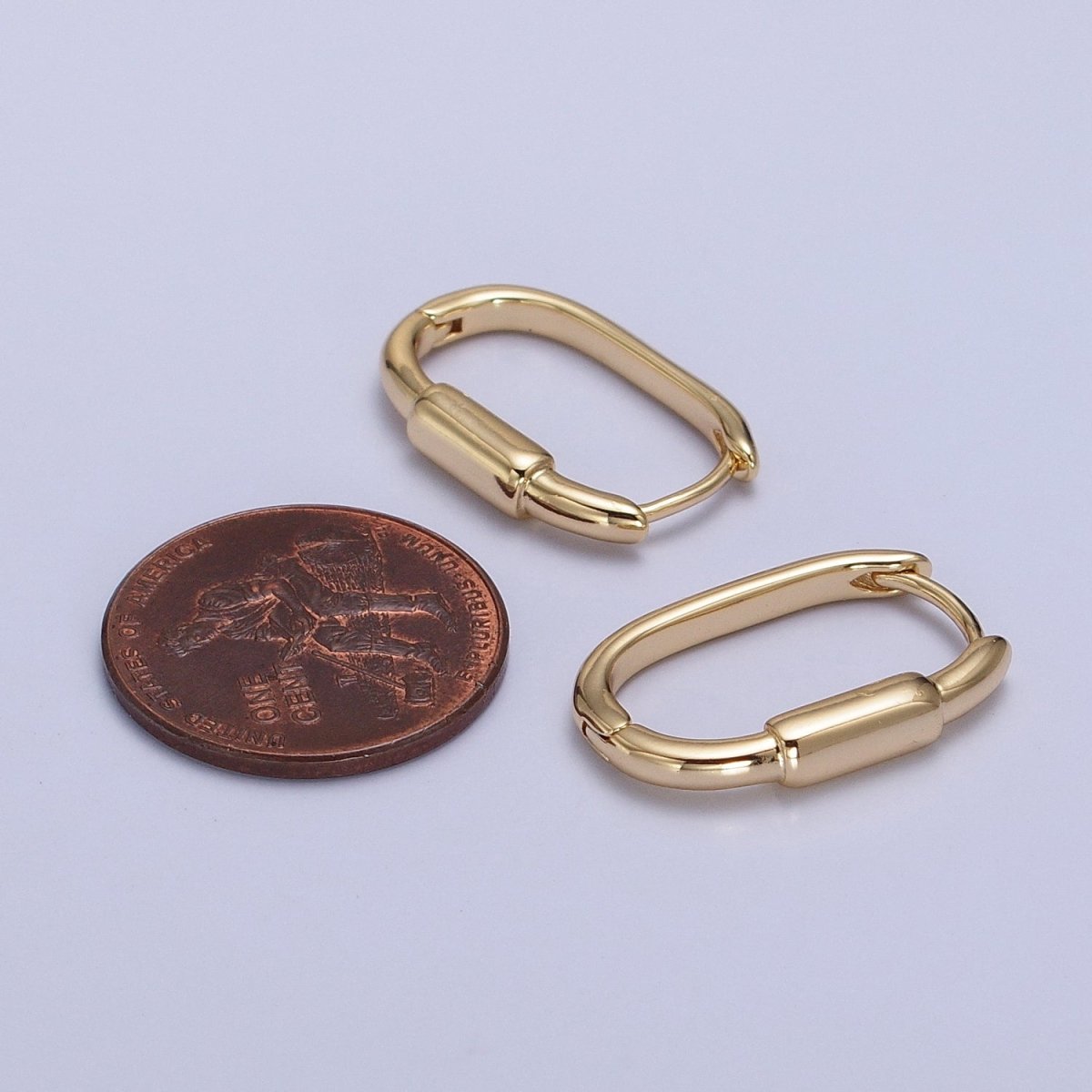 24K Gold Filled Bar 20mm Oblong Hoop Earrings | AB300 - DLUXCA