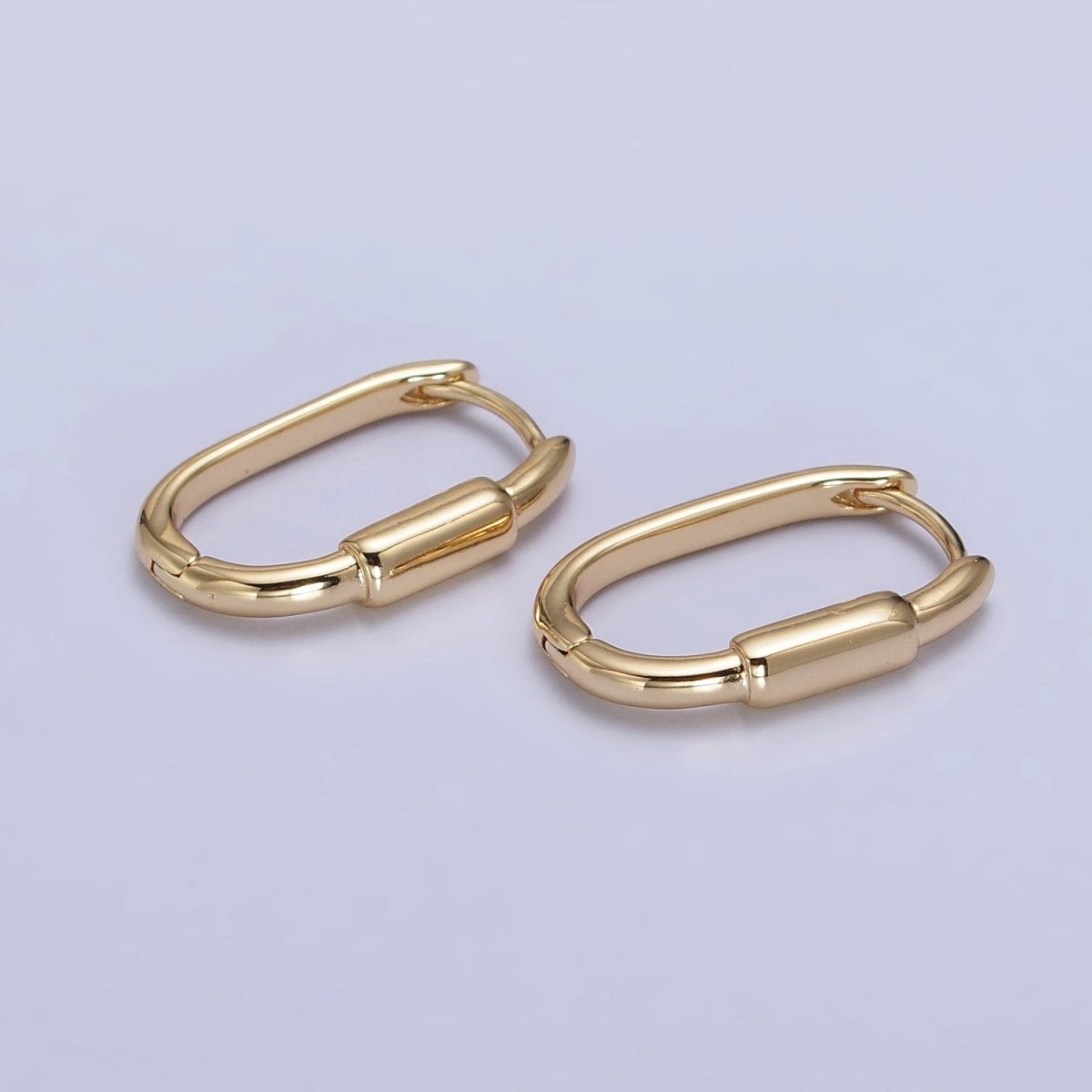 24K Gold Filled Bar 20mm Oblong Hoop Earrings | AB300 - DLUXCA