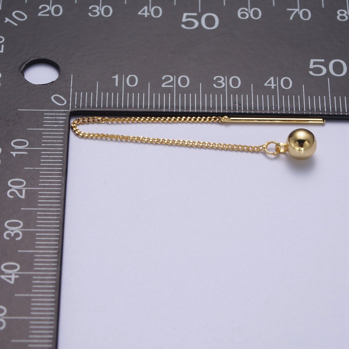 24K Gold Filled Bead Ball Charm Curb Chain Threader Womens Earrings | Y-039 - DLUXCA