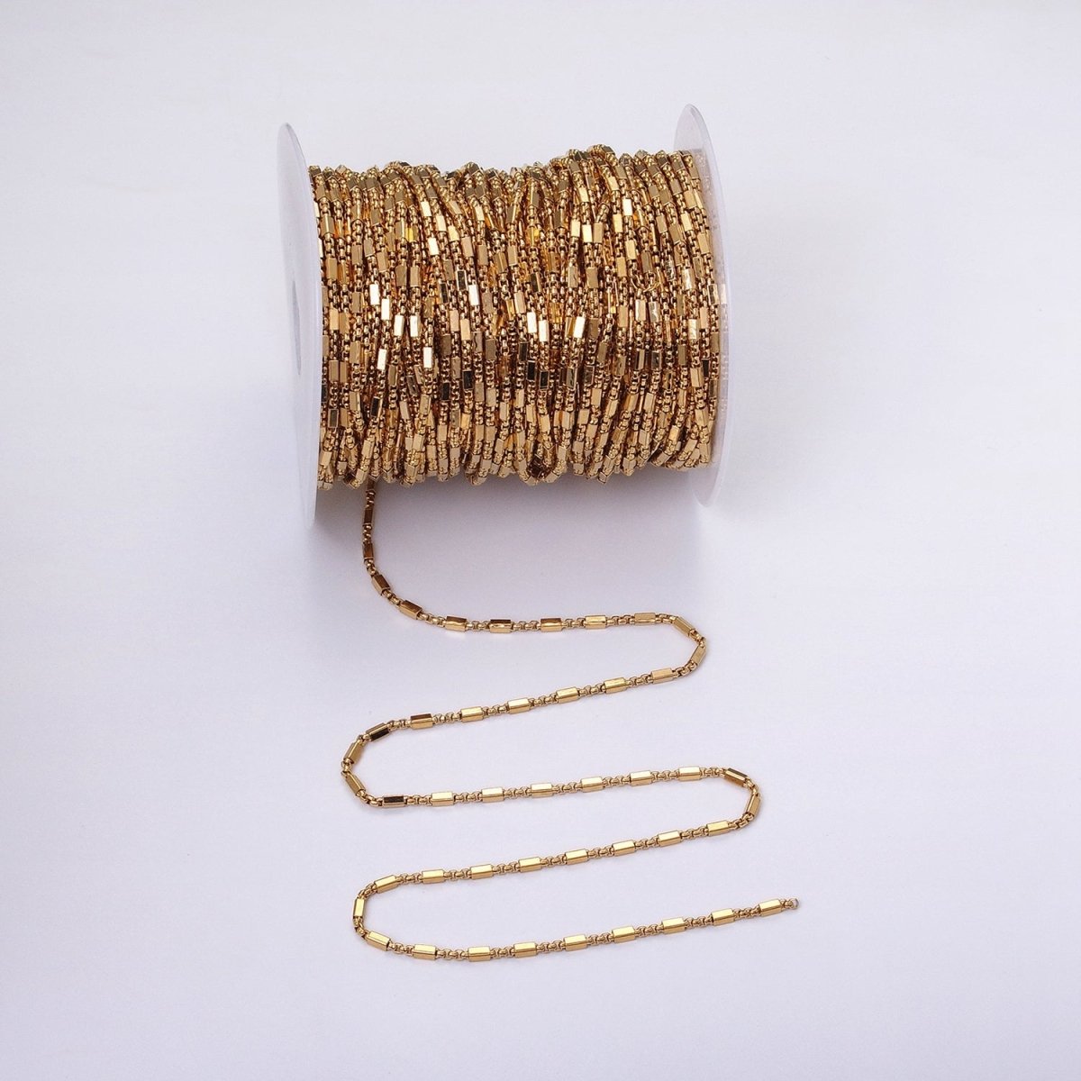 24k Gold Filled Beaded Cable with Rolo Link 2.1mm Square Bead Chain Link Unfinished Yard Chain in Gold & Silver | ROLL-1321 Clearance Pricing - DLUXCA