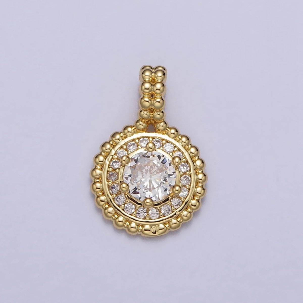 24K Gold Filled Beaded Clear Round Cubic Zirconia CZ Pendant | AA023 - DLUXCA