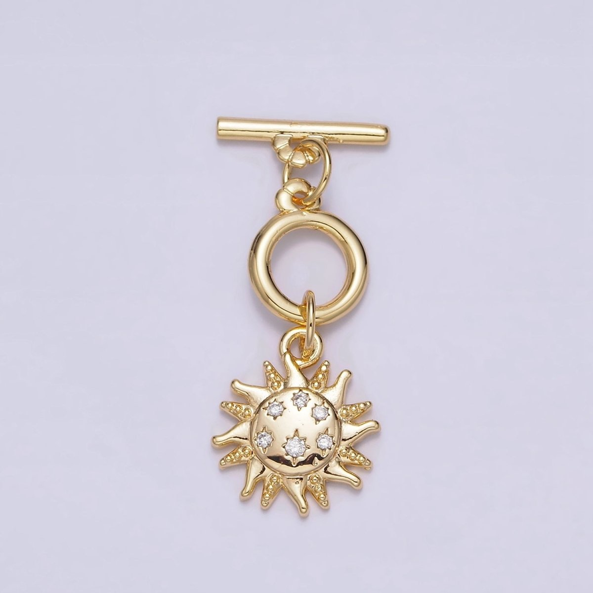 24K Gold Filled Beaded CZ Celestial Sun Toggle Clasps OT Closure Jewelry Supply in Gold & Silver | Z-434 Z-435 - DLUXCA