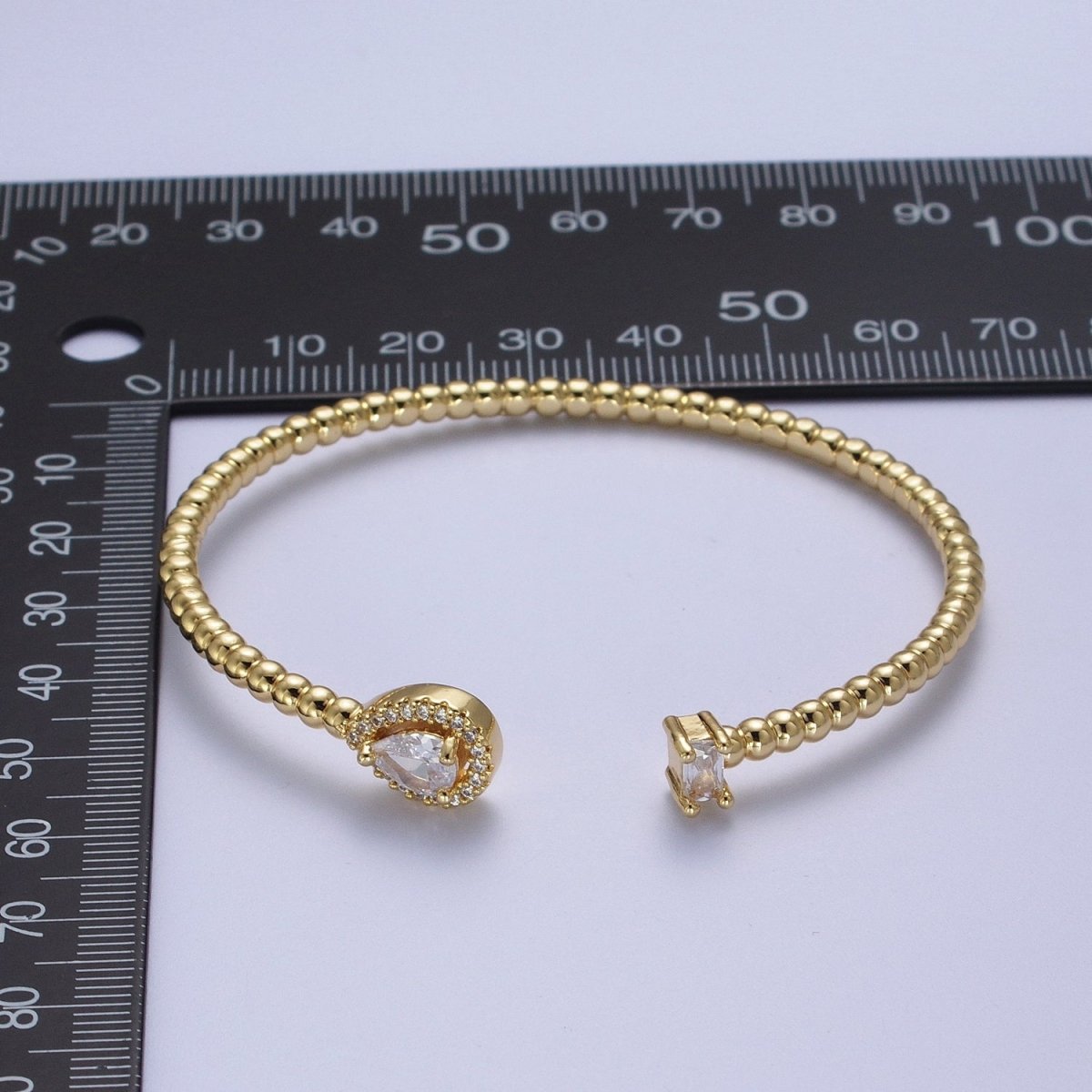 24K Gold Filled Beaded Green, Clear, Fuchsia Teardrop Baguette Cubic Zirconia Bangle Bracelet | WA-1170 WA-1171 WA-1172 Clearance Pricing - DLUXCA