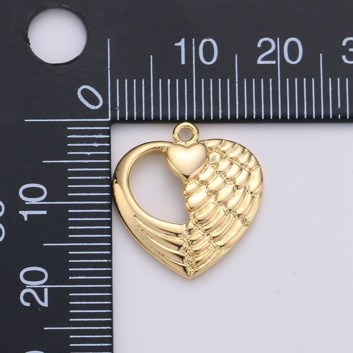 24K Gold Filled Beautiful Angel Wing Dainty Charm with Heart Love Symbol for Necklace or Bracelet, C-870 - DLUXCA