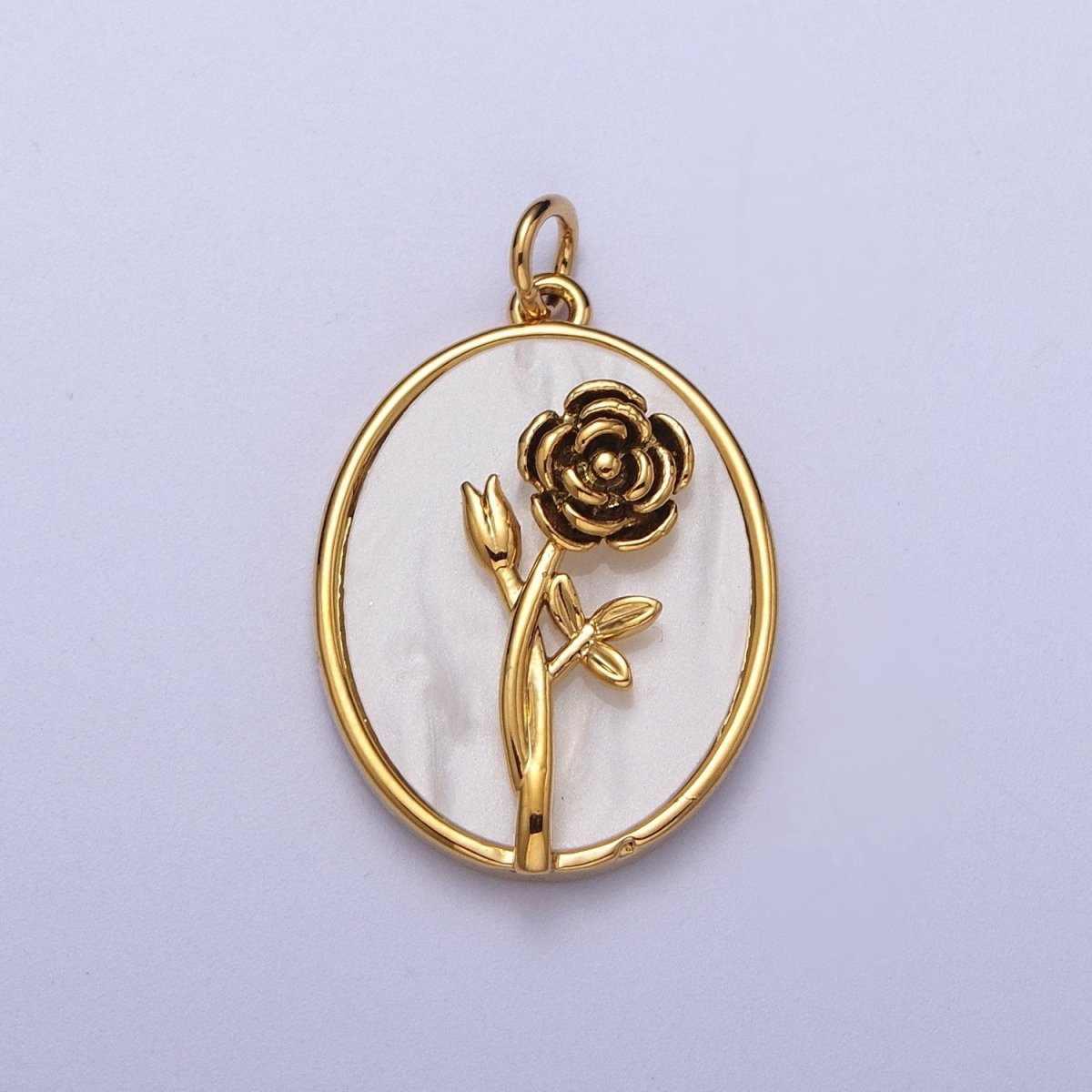 24K Gold Filled Birth Flower Personalized Oval Shell Pearl Charm | D-582 D-605 D-606 D-616 D-619 D-661 D-706 D-765 D-784 D-791 D-888 D-897 - DLUXCA