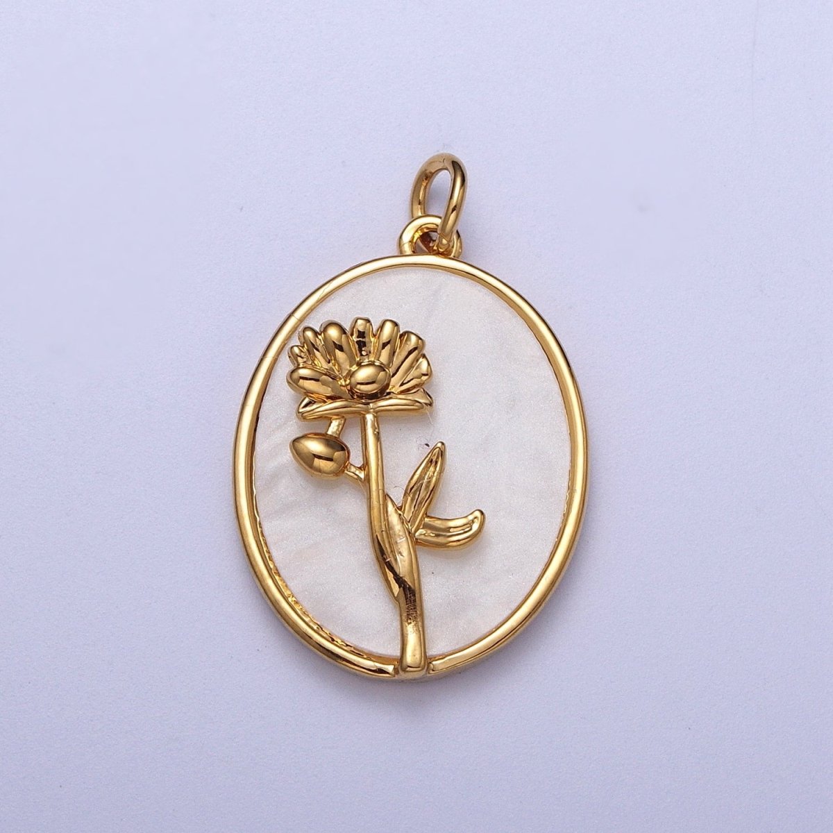 24K Gold Filled Birth Flower Personalized Oval Shell Pearl Charm | D-582 D-605 D-606 D-616 D-619 D-661 D-706 D-765 D-784 D-791 D-888 D-897 - DLUXCA