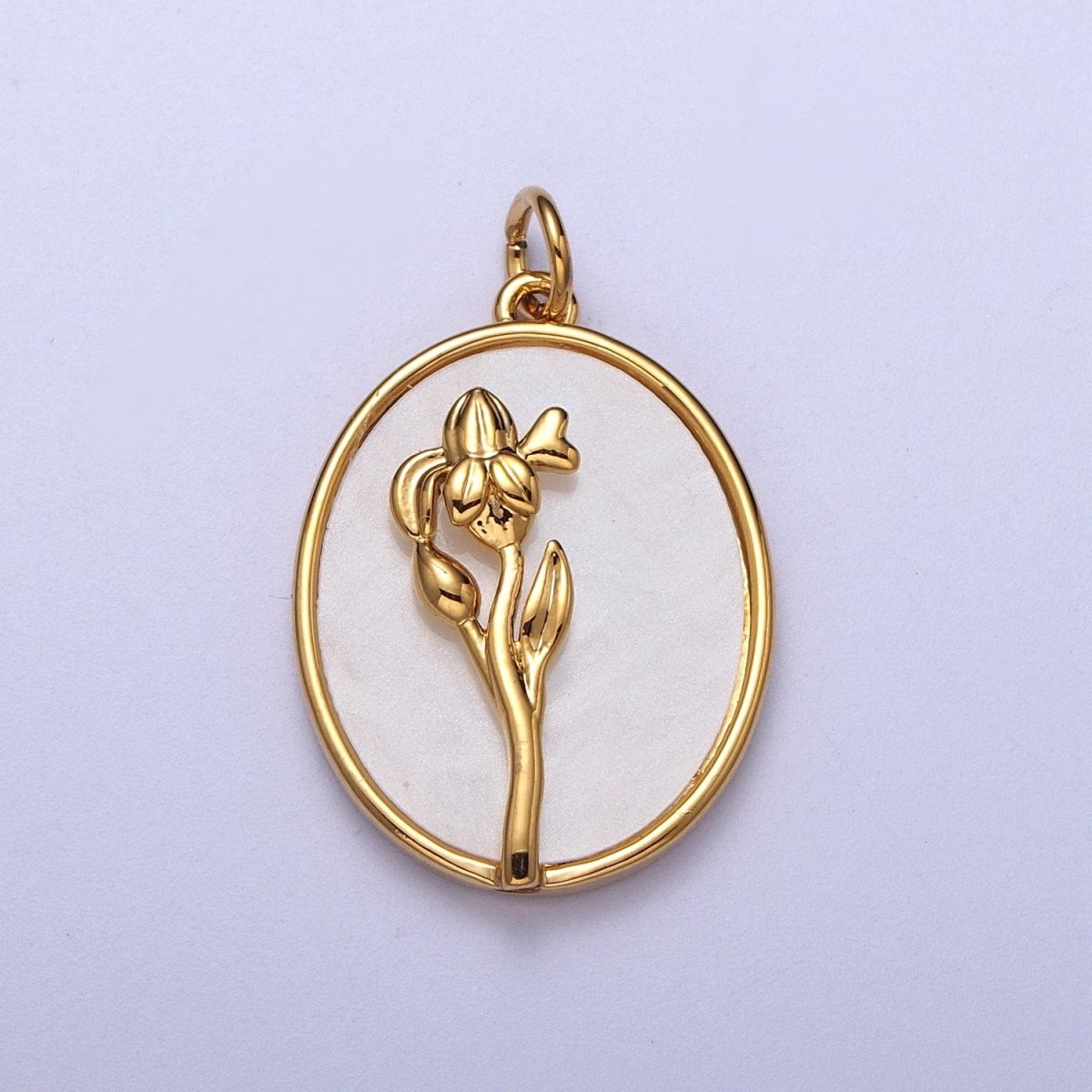 24K Gold Filled Birth Flower Personalized Oval Shell Pearl Charm | D-582 D-605 D-606 D-616 D-619 D-661 D-706 D-765 D-784 D-791 D-888 D-897 - DLUXCA