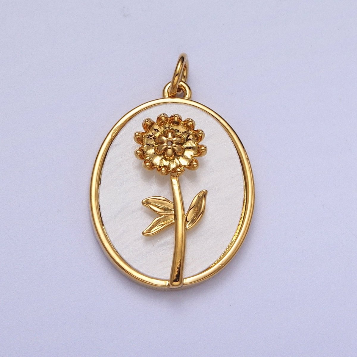 24K Gold Filled Birth Flower Personalized Oval Shell Pearl Charm | D-582 D-605 D-606 D-616 D-619 D-661 D-706 D-765 D-784 D-791 D-888 D-897 - DLUXCA