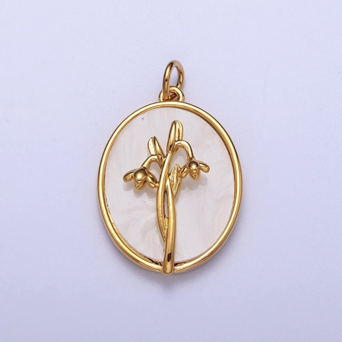 24K Gold Filled Birth Flower Personalized Oval Shell Pearl Charm | D-582 D-605 D-606 D-616 D-619 D-661 D-706 D-765 D-784 D-791 D-888 D-897 - DLUXCA