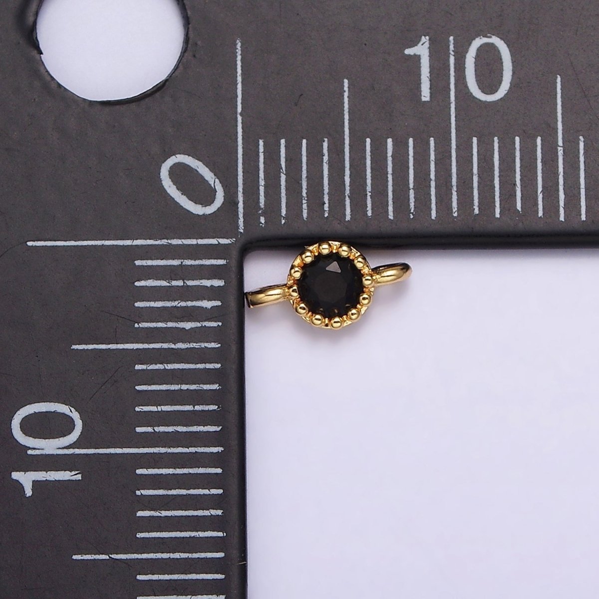 24K Gold Filled Black, Clear, Green, Red Round CZ 7.5mm Beaded Connector | Y-765 ~ Y-768 - DLUXCA