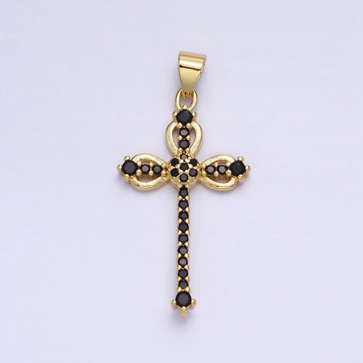 24K Gold Filled Black, Clear Micro Paved CZ Religious Cross Pendant | AA210 AA211 - DLUXCA