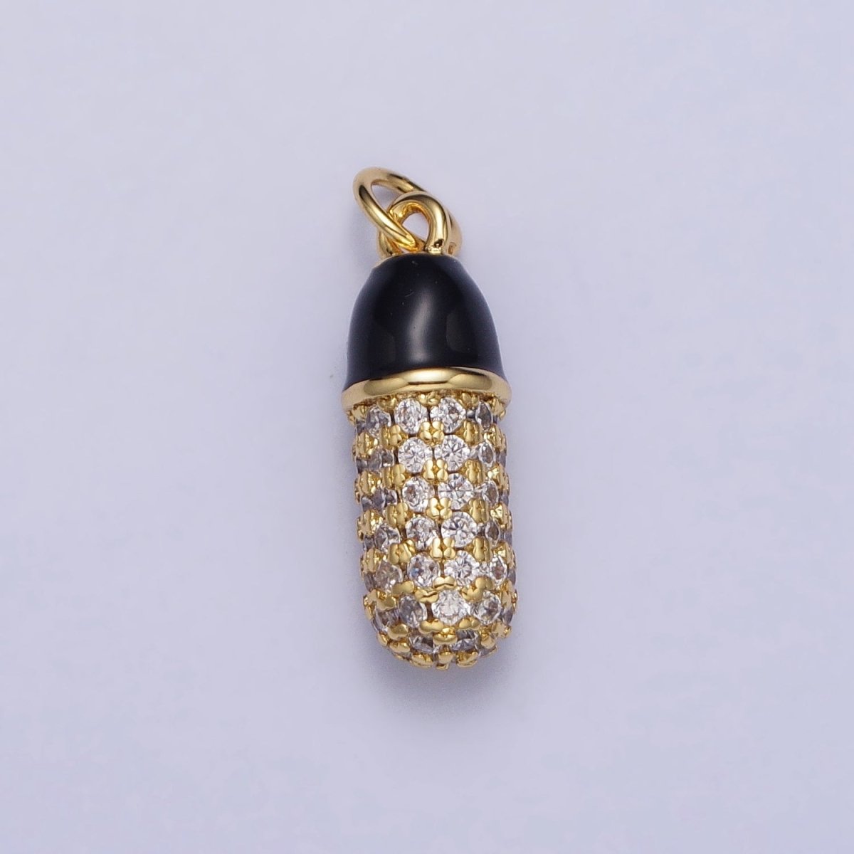 24K Gold Filled Black, White Enamel Micro Paved CZ Pill Oblong Add-On Charm in Silver & Gold | AC402 - AC405 - DLUXCA