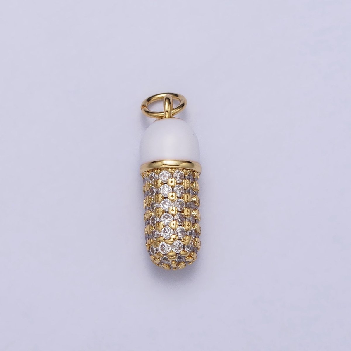 24K Gold Filled Black, White Enamel Micro Paved CZ Pill Oblong Add-On Charm in Silver & Gold | AC402 - AC405 - DLUXCA