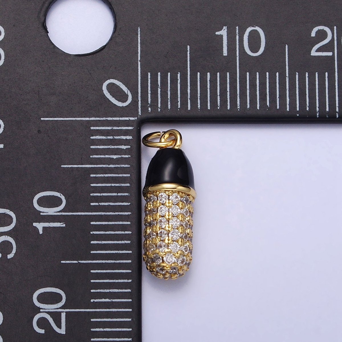 24K Gold Filled Black, White Enamel Micro Paved CZ Pill Oblong Add-On Charm in Silver & Gold | AC402 - AC405 - DLUXCA