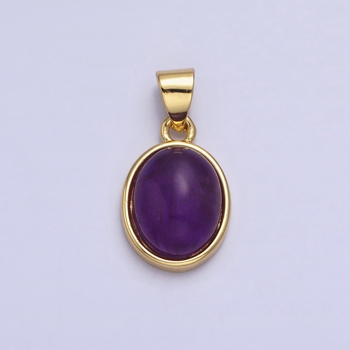 24K Gold Filled Blue Agate, Rose Quartz, Amethyst, Amazonite, Aventurine Oval Pendant | AA185 - AA188 AA194 - DLUXCA